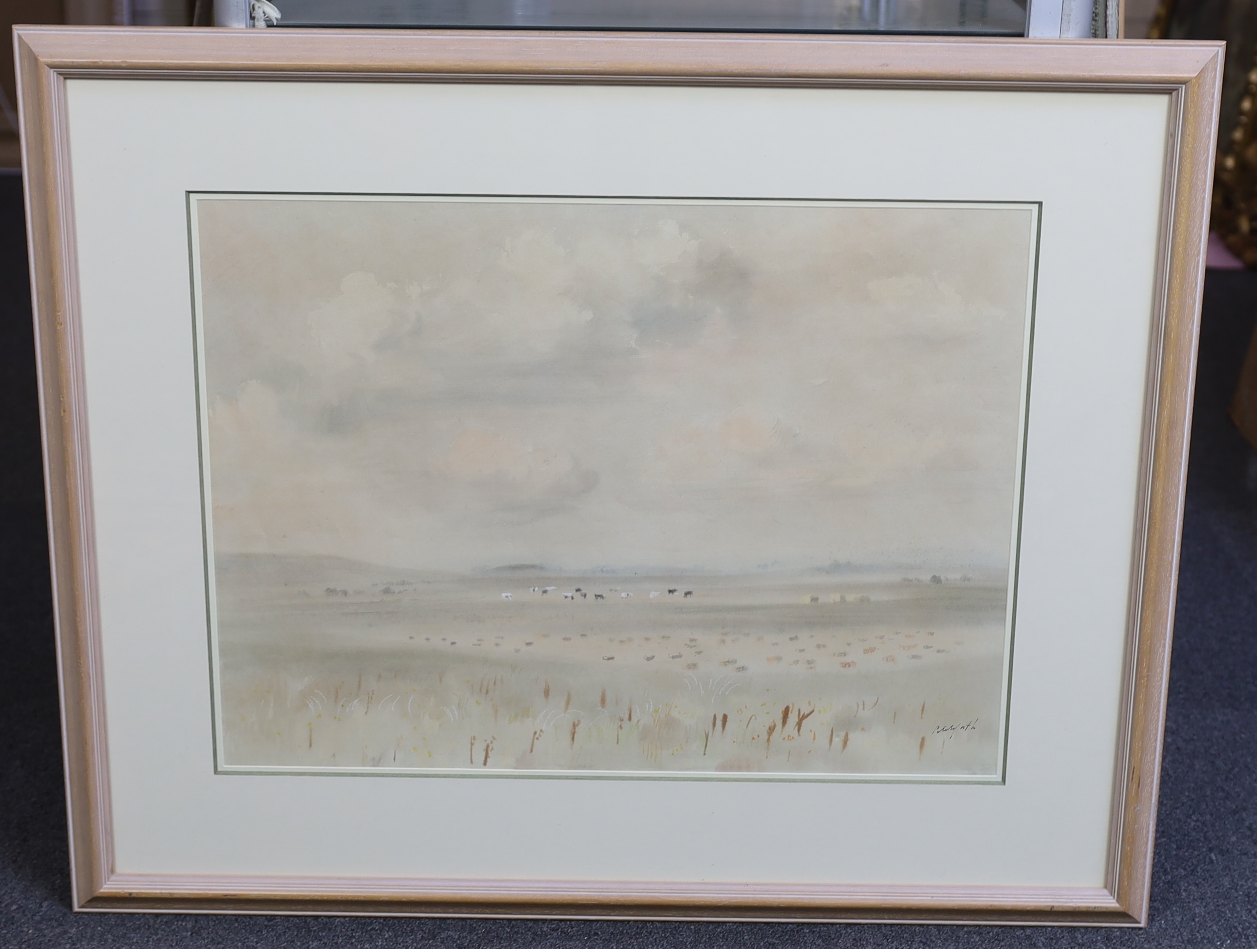 Roland Vivian Pitchforth RA ARWS (1895-1982), watercolour, 'Kent Marshes c.1958', signed, 42 x 58cm